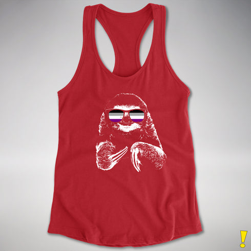 Pride Sloth Asexual Flag Sunglasses Women's Racerback Tank - Red
